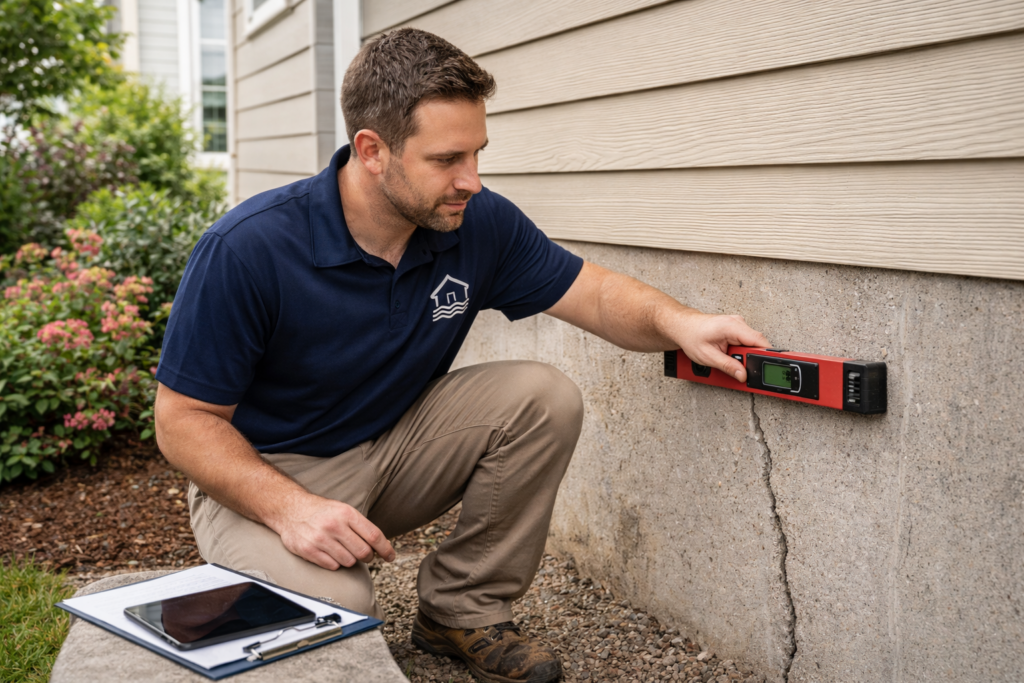 Foundation repair expert inspecting home foundation in Star Idaho