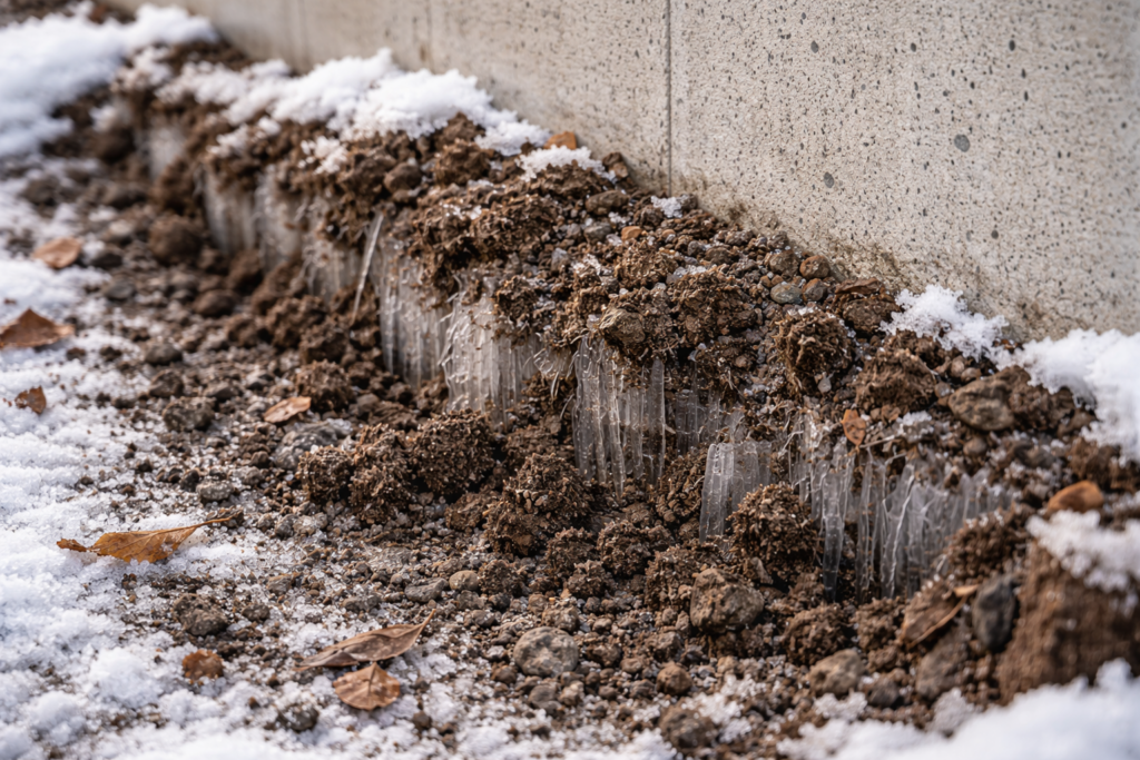 Frozen ground conditions in Idaho causing foundation damage