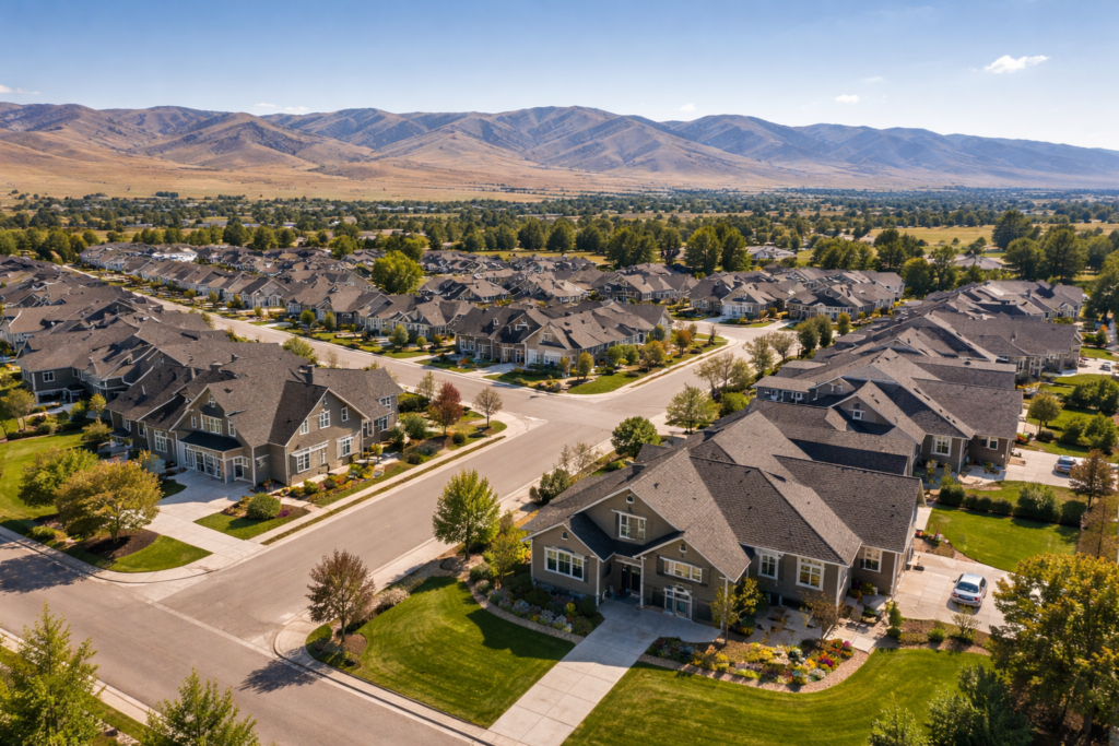 Aerial view of Star Idaho residential neighborhood with homes needing foundation repair